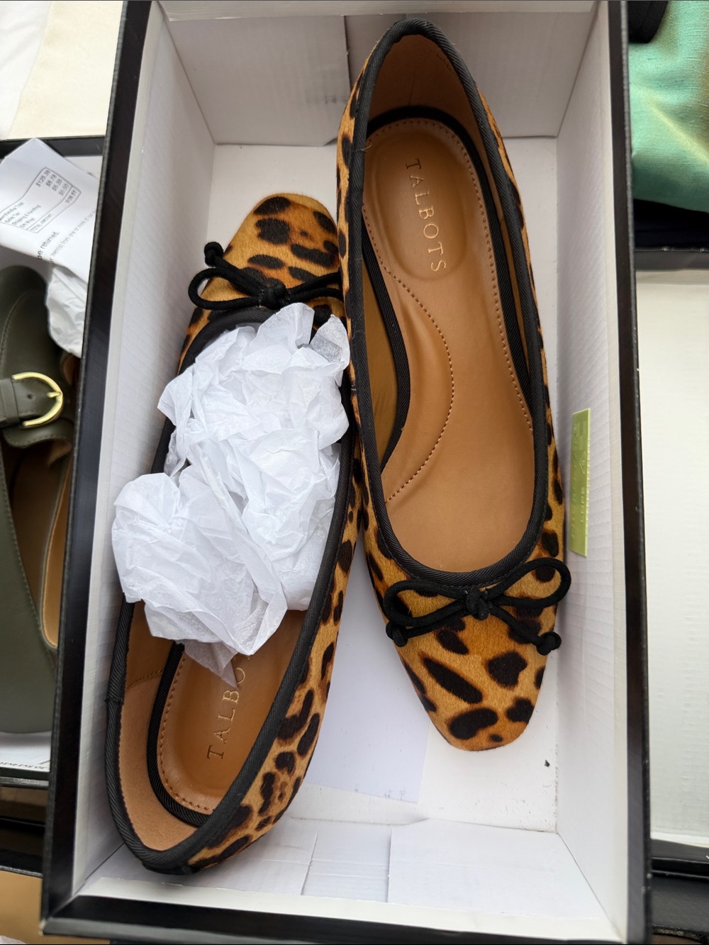 Talbots Leopard-Print Pointed Ballet Flats in Tan and Black